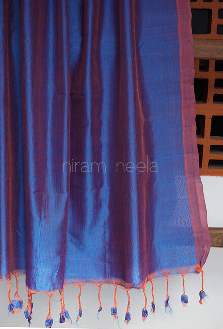 Blue and peach Mangalagiri silk cotton saree - Niram Neela