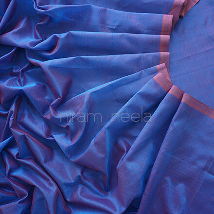 Blue and peach Mangalagiri silk cotton saree - Niram Neela