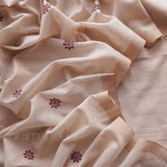 Cream and red Mangalagiri cotton saree - Niram Neela