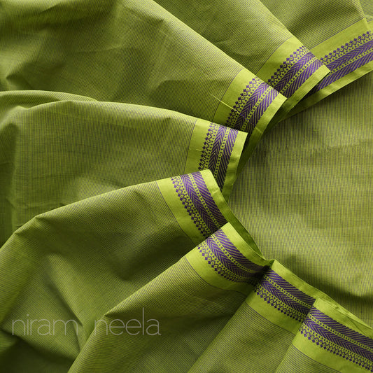 Green and violet Mangalagiri cotton saree - Niram Neela