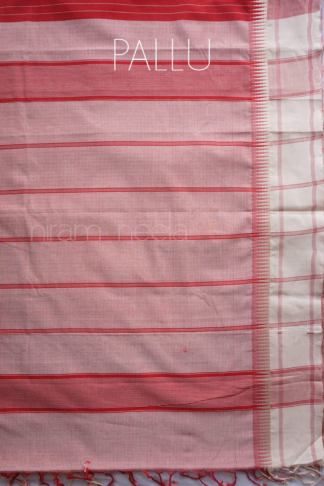 Red and ivory Mangalagiri cotton saree - Niram Neela