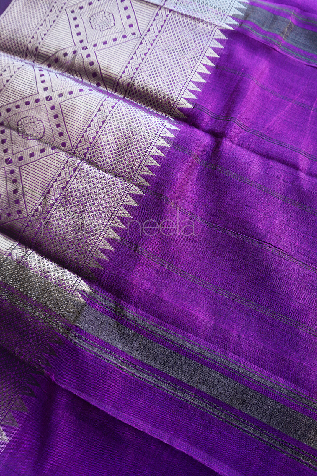 Purple and silver Mangalagiri silk cotton saree - Niram Neela