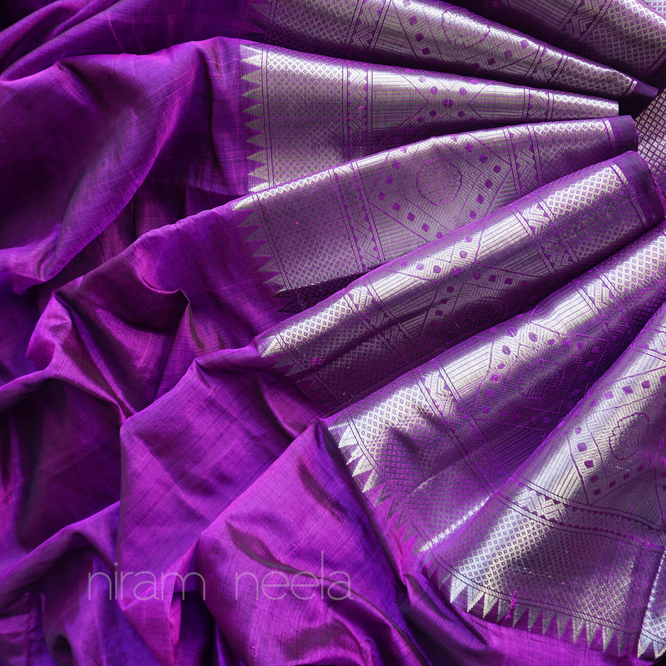 Purple and silver Mangalagiri silk cotton saree - Niram Neela