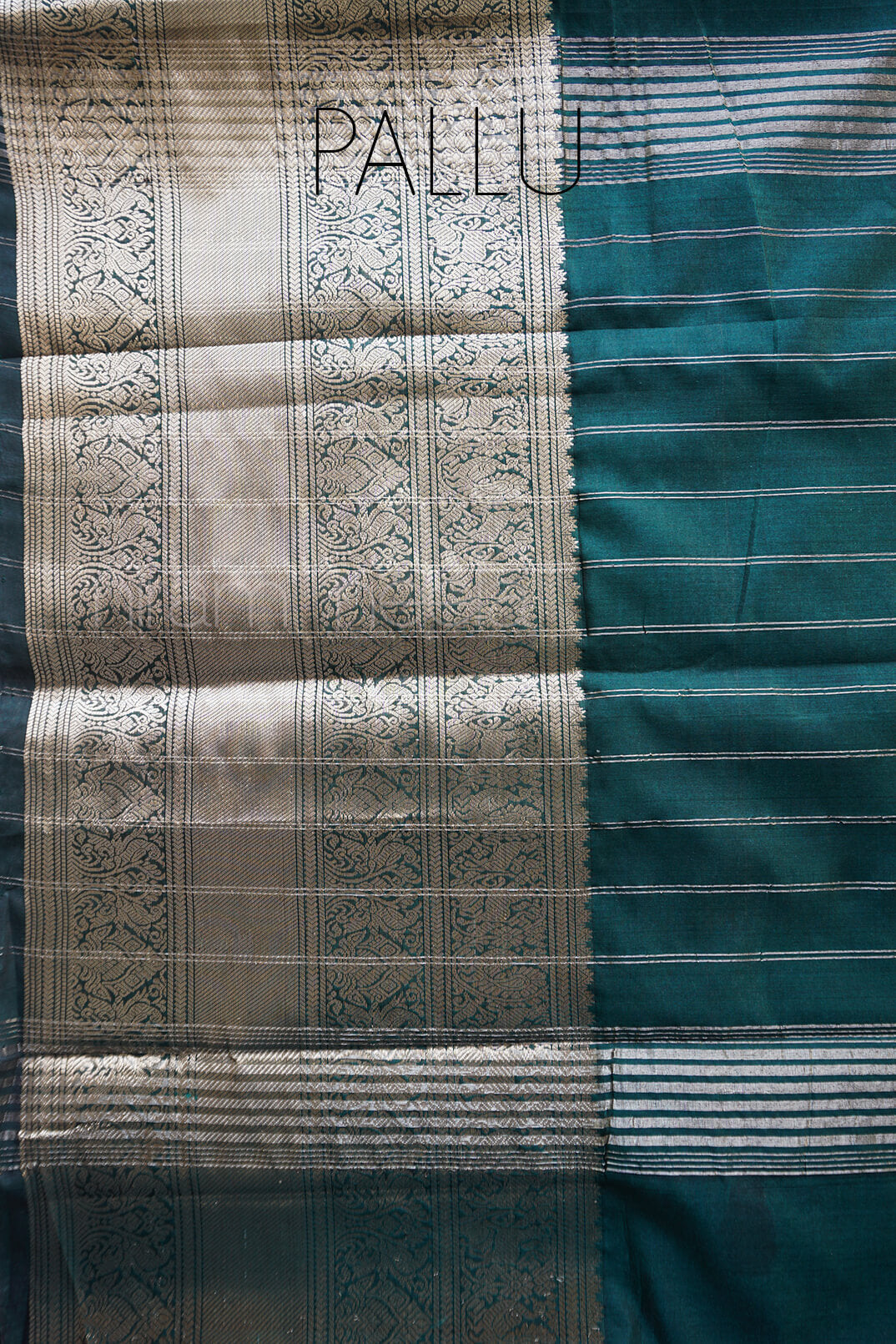 Green and silver Mangalagiri silk cotton saree - Niram Neela