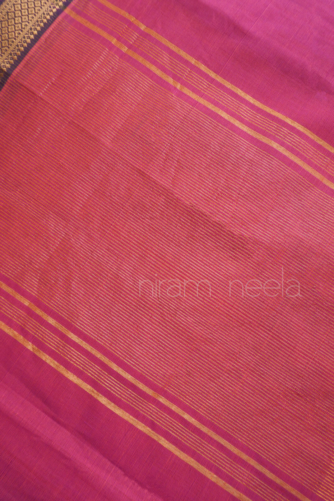 Pink and blue Mangalagiri cotton saree with nizam border | Niram Neela