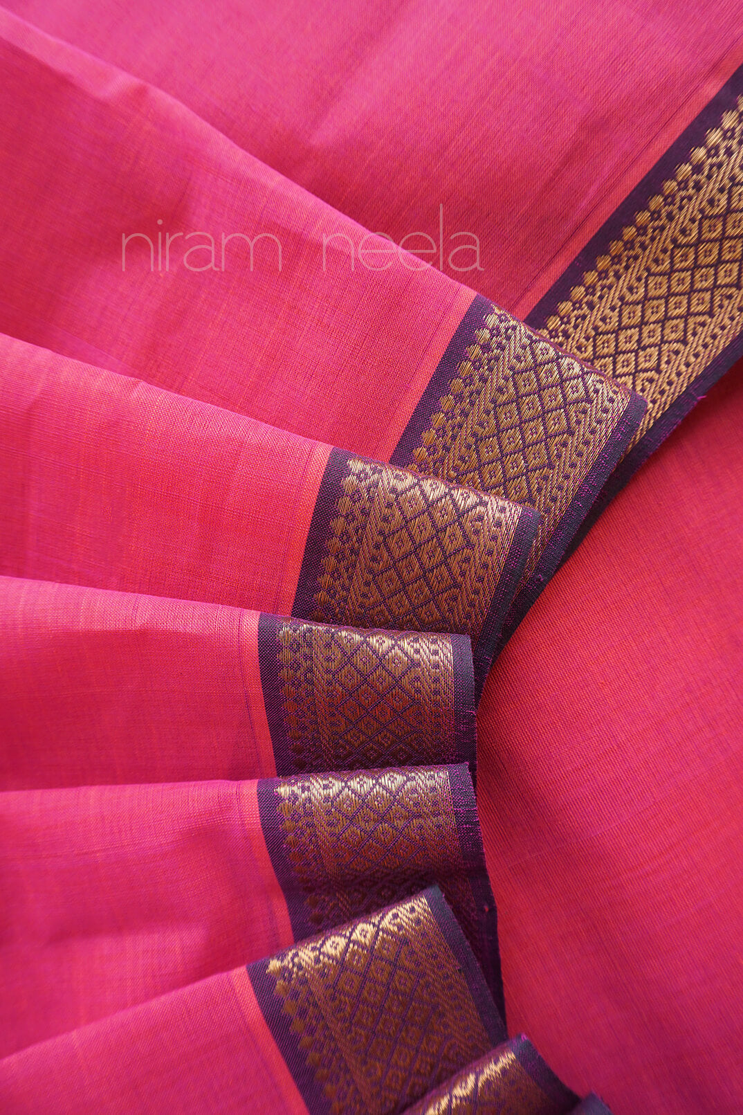 Pink and blue Mangalagiri cotton saree with nizam border | Niram Neela