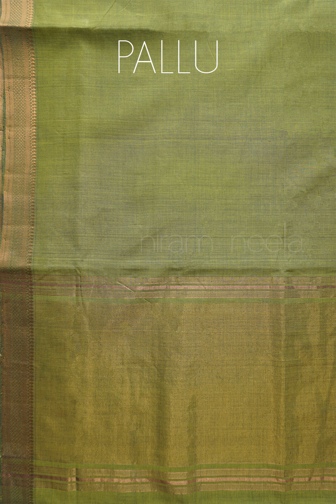 Green and gold Mangalagiri cotton saree with Nizam border | Niram Neela