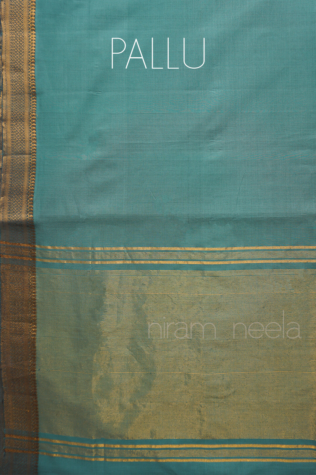 Teal and gold Mangalagiri cotton saree with Nizam border from Niram Neela