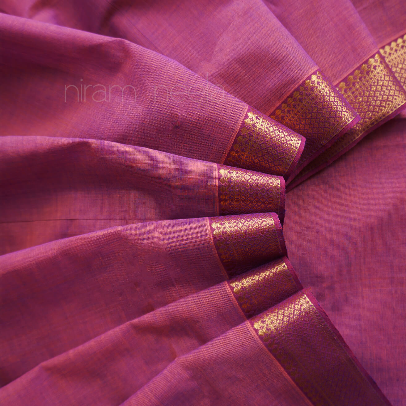 Purple and gold Mangalagiri cotton saree with Nizam border from Niram Neela