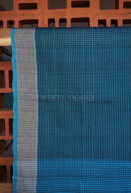 Grey and blue Mangalagiri cotton saree - Niram Neela