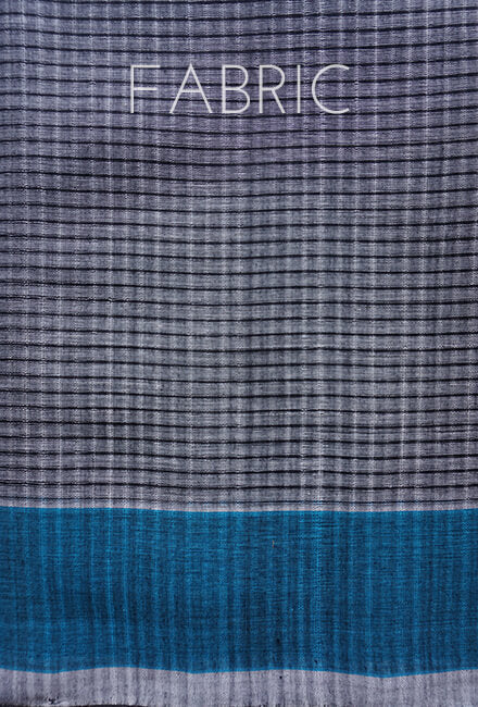 Grey and blue Mangalagiri cotton saree - Niram Neela