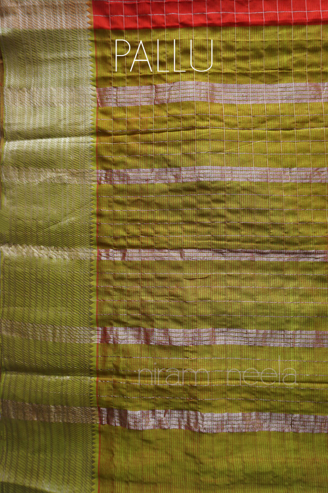 Red and ochre Mangalagiri silk cotton saree - Niram Neela