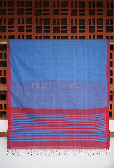 Blue and red Mangalagiri cotton saree - Niram Neela