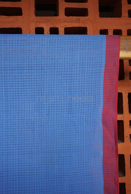 Blue and red Mangalagiri cotton saree - Niram Neela