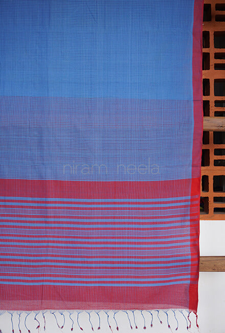 Blue and red Mangalagiri cotton saree - Niram Neela