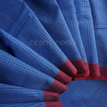 Blue and red Mangalagiri cotton saree - Niram Neela