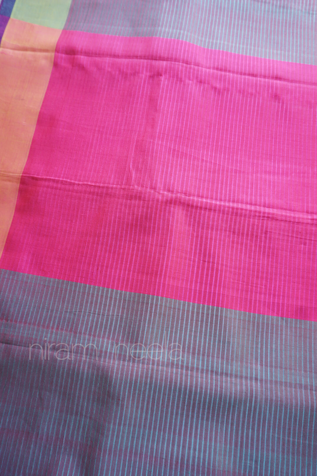 Blue and pink Mangalagiri silk cotton saree - Niram Neela