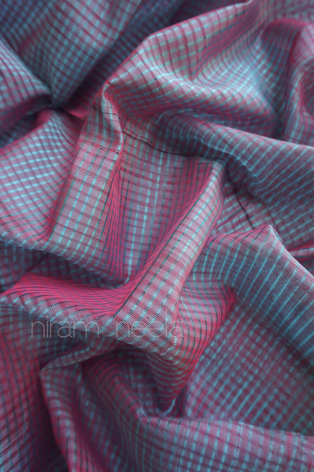 Blue and pink Mangalagiri silk cotton saree - Niram Neela