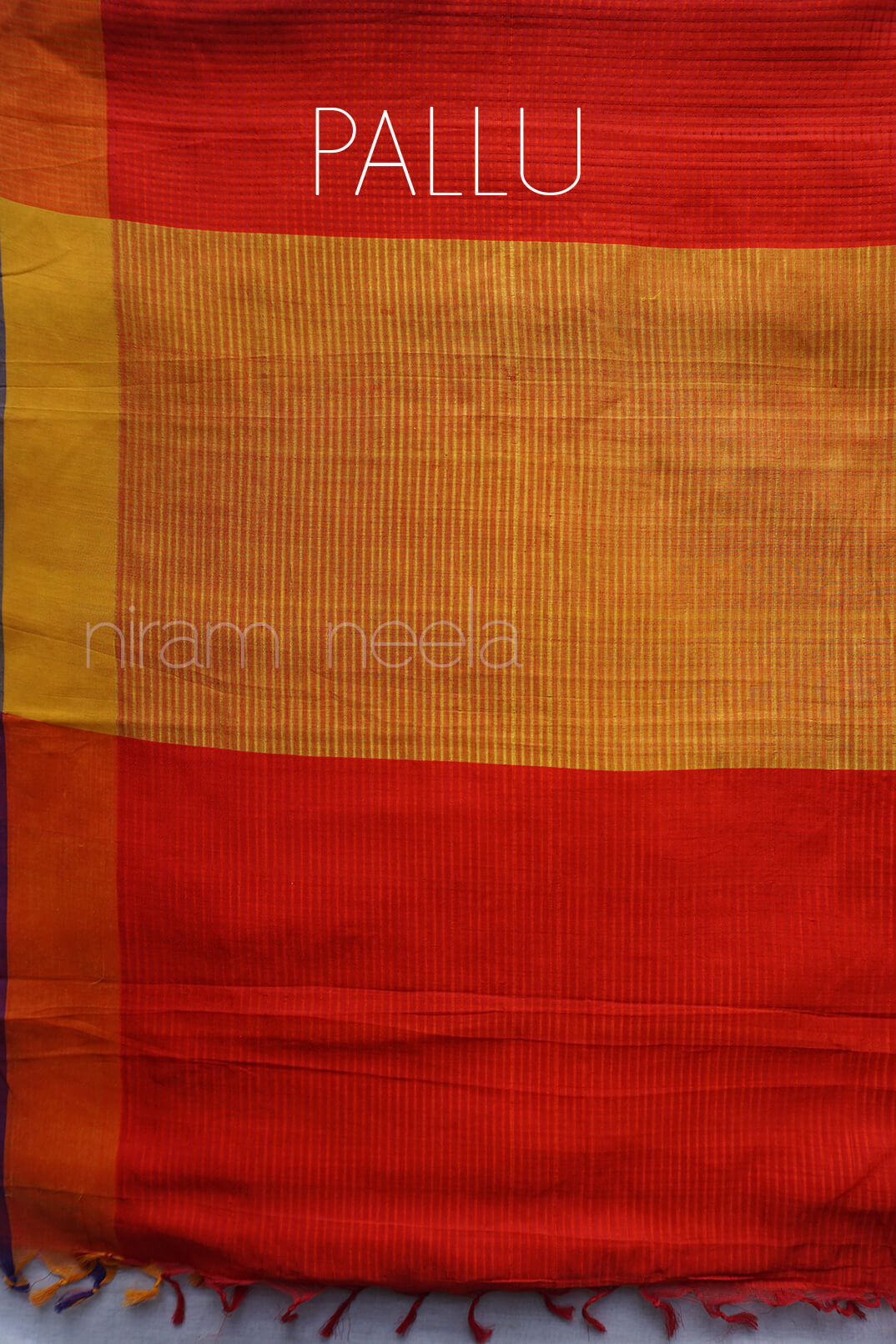 Red and yellow Mangalagiri silk cotton saree - Niram Neela