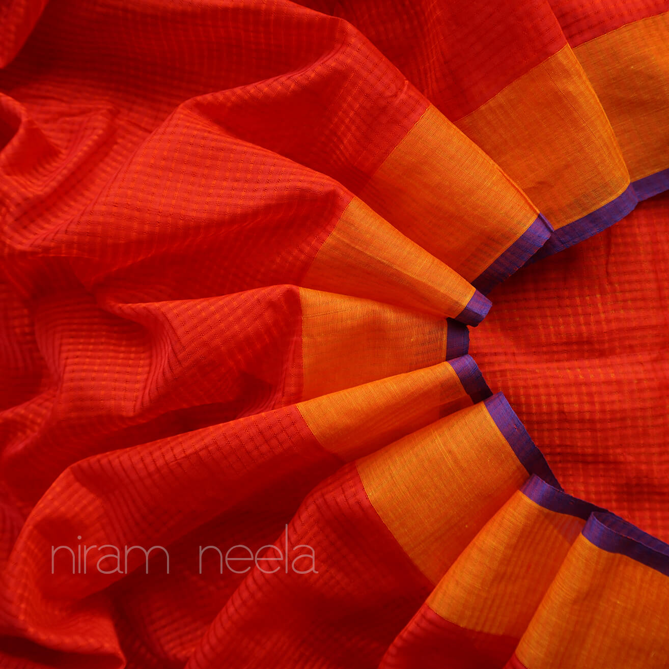 Red and yellow Mangalagiri silk cotton saree - Niram Neela