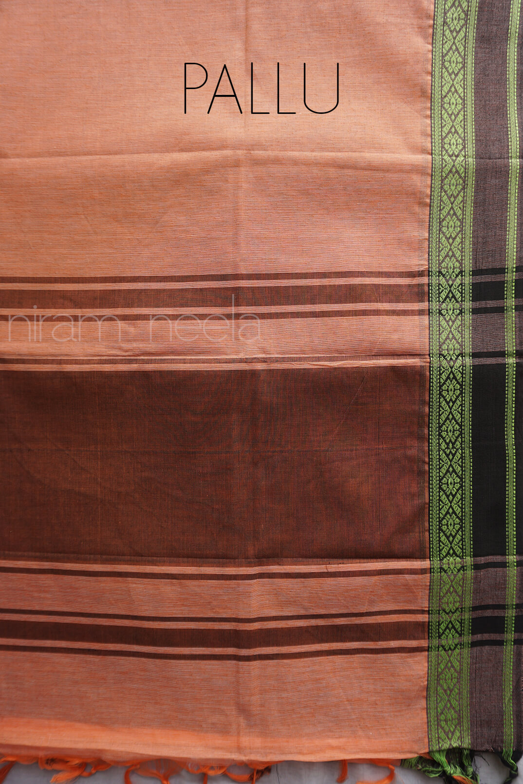 Peach and black Mangalagiri cotton saree - Niram Neela