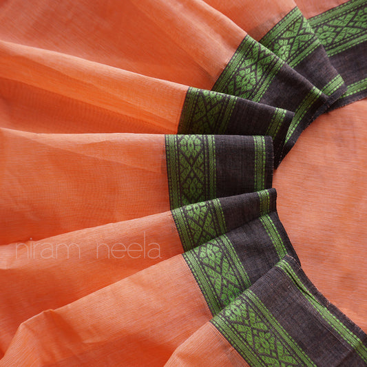 Peach and black Mangalagiri cotton saree - Niram Neela