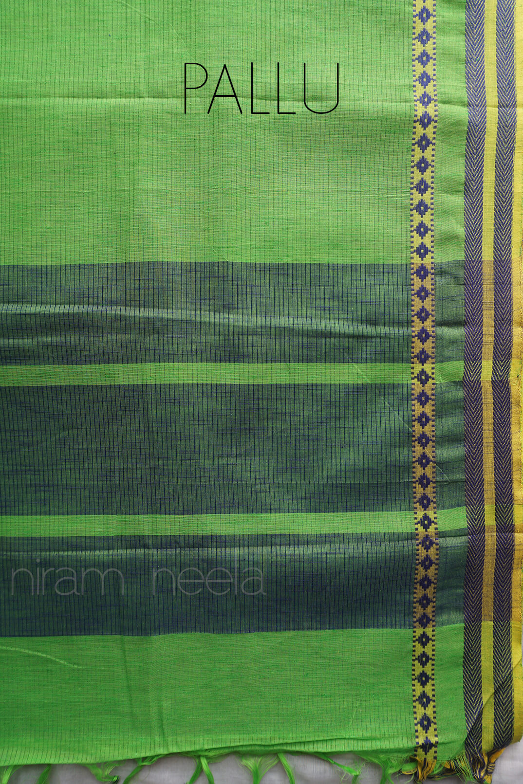 Green and blue Mangalagiri cotton saree - Niram Neela