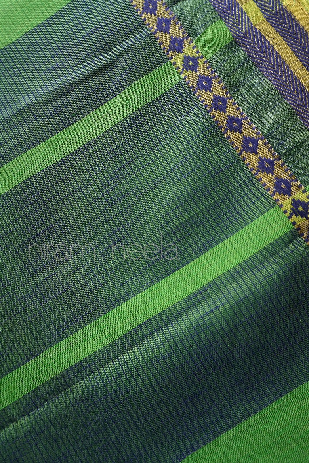 Green and blue Mangalagiri cotton saree - Niram Neela