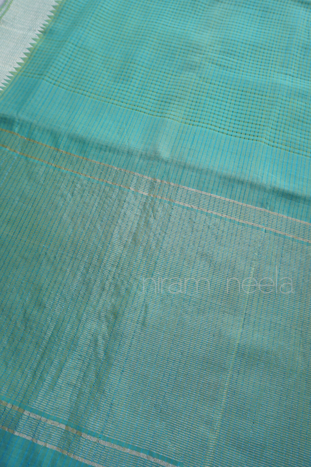 Teal and silver Mangalagiri handloom cotton saree | Niram Neela