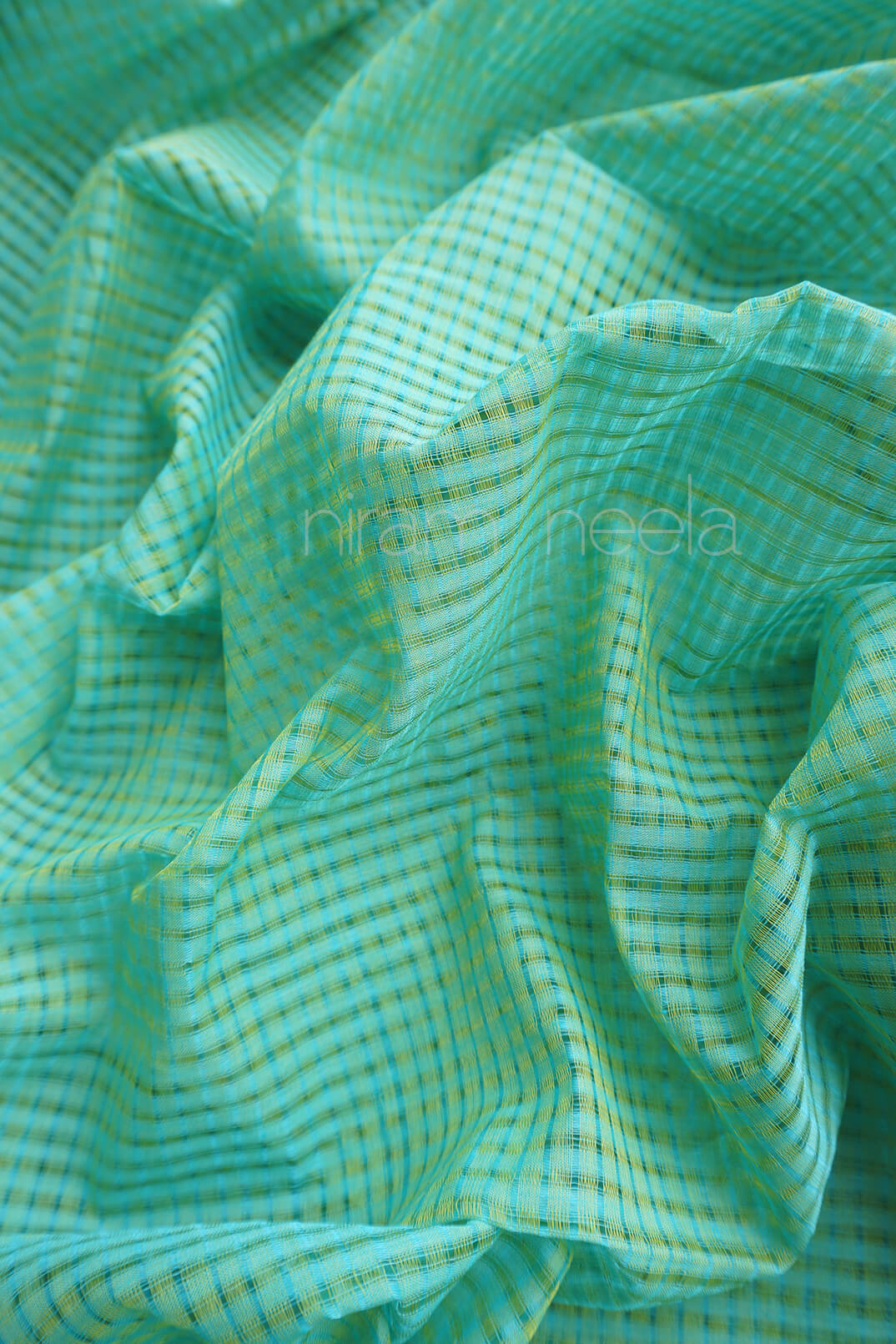 Teal and silver Mangalagiri handloom cotton saree | Niram Neela