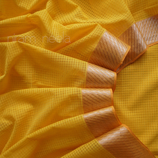 Yellow and silver Mangalagiri cotton saree by Niram Neela