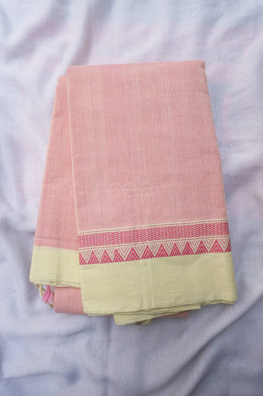 Soft peach and yellow Mangalagiri cotton saree - Niram Neela