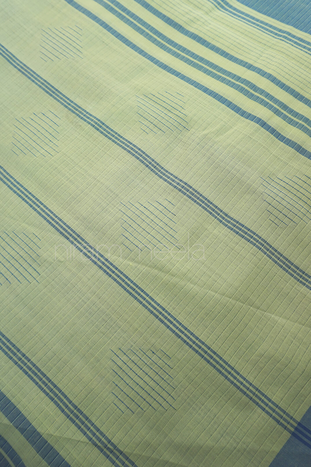 Teal and blue Mangalagiri cotton saree - Niram Neela