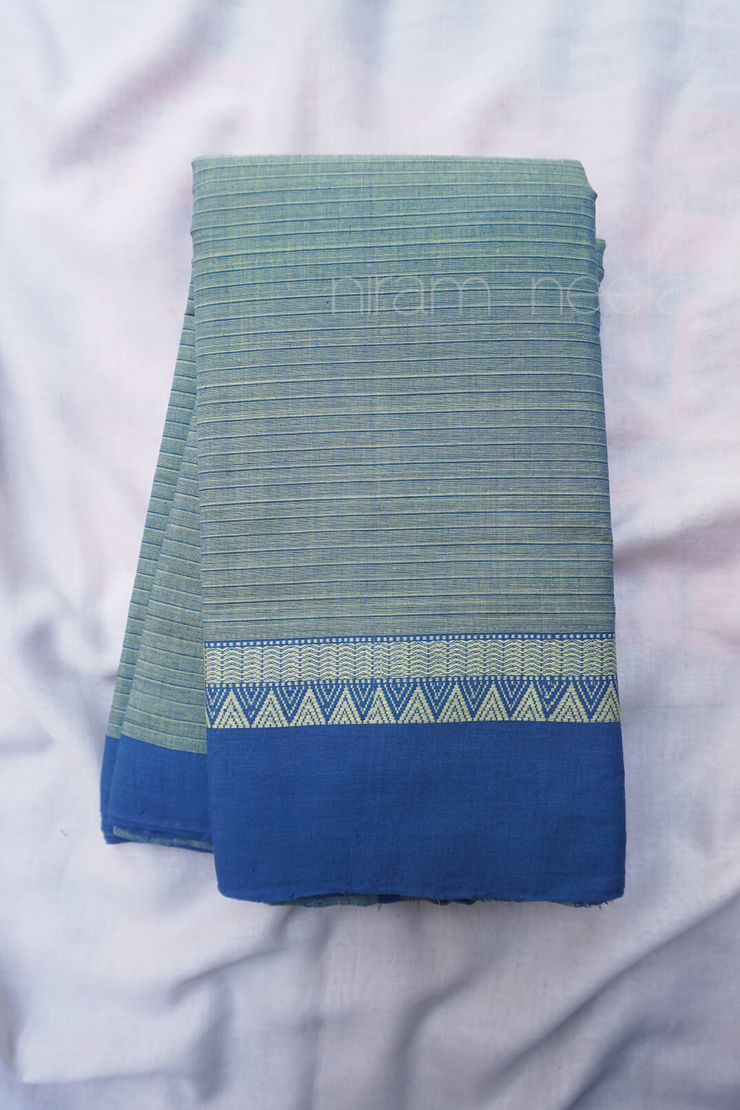 Teal and blue Mangalagiri cotton saree - Niram Neela