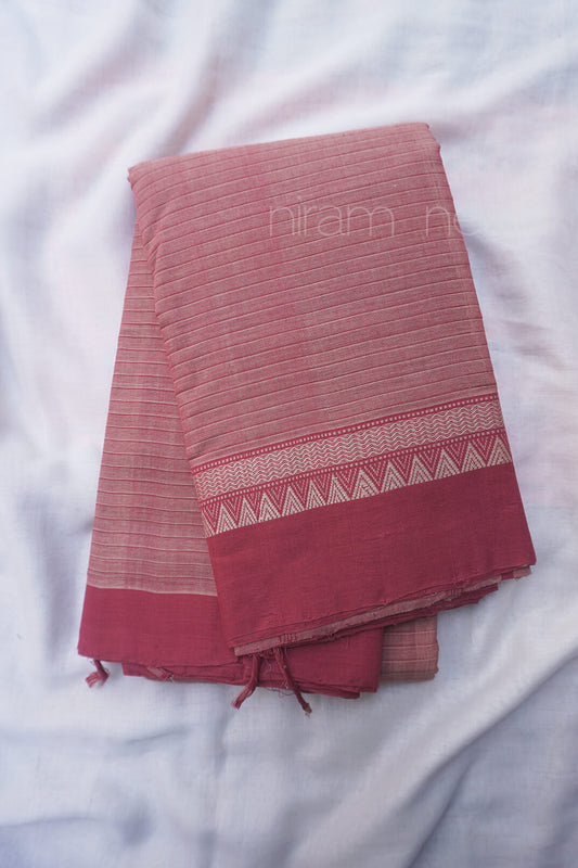 Slate pink and beige Mangalagiri cotton saree - Niram Neela