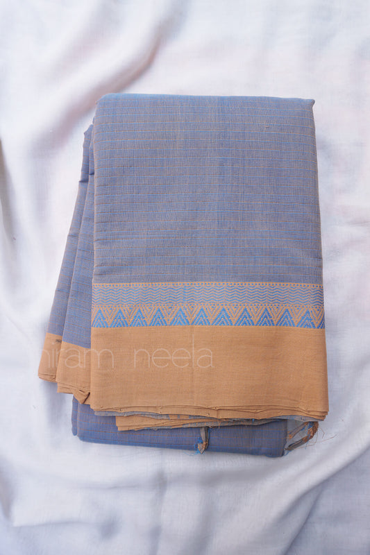 Grey and blue Mangalagiri cotton saree - Niram Neela