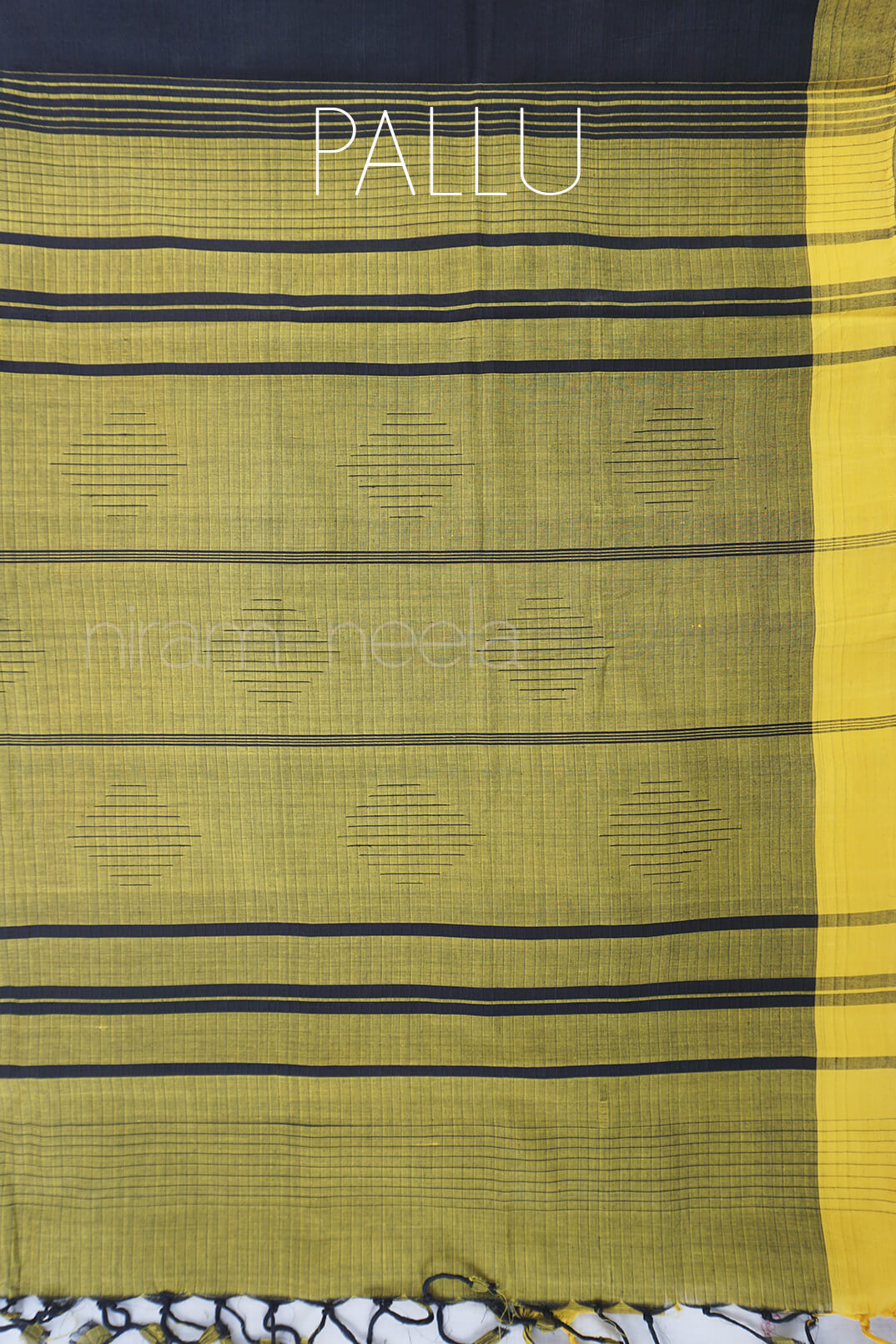 Black and yellow Mangalagiri cotton saree - Niram Neela