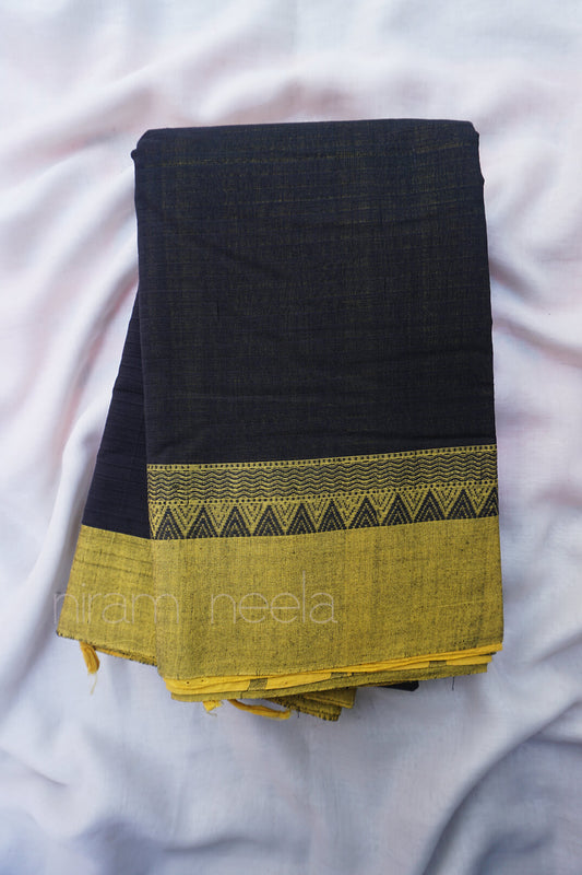 Black and yellow Mangalagiri cotton saree - Niram Neela