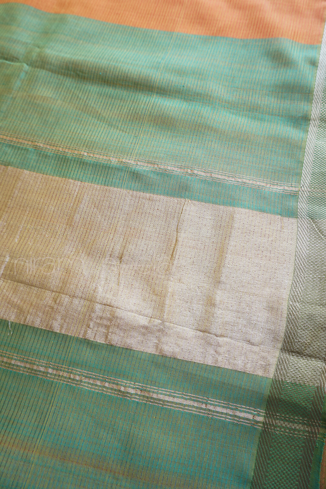 Yellow and green Mangalagiri silk cotton saree - Niram Neela