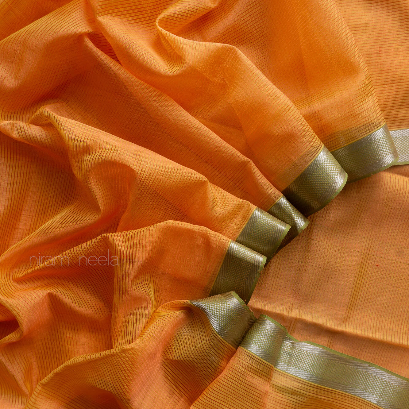 Yellow and green Mangalagiri silk cotton saree - Niram Neela