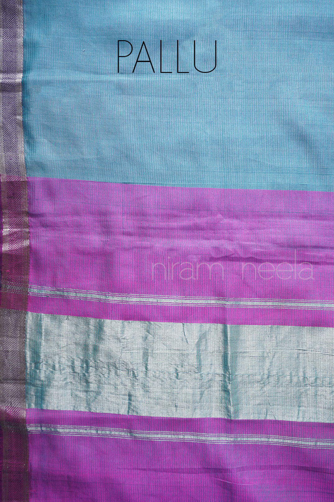 Blue and magenta Mangalagiri silk cotton saree - Niram Neela