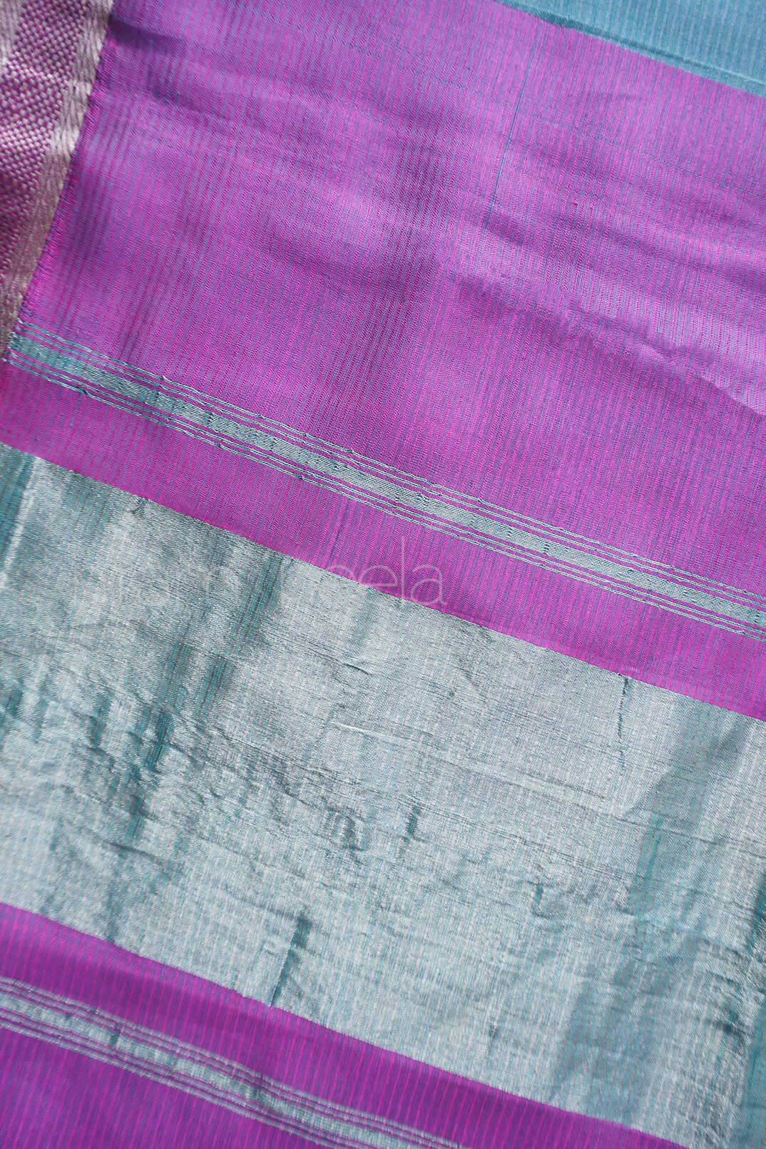 Blue and magenta Mangalagiri silk cotton saree - Niram Neela