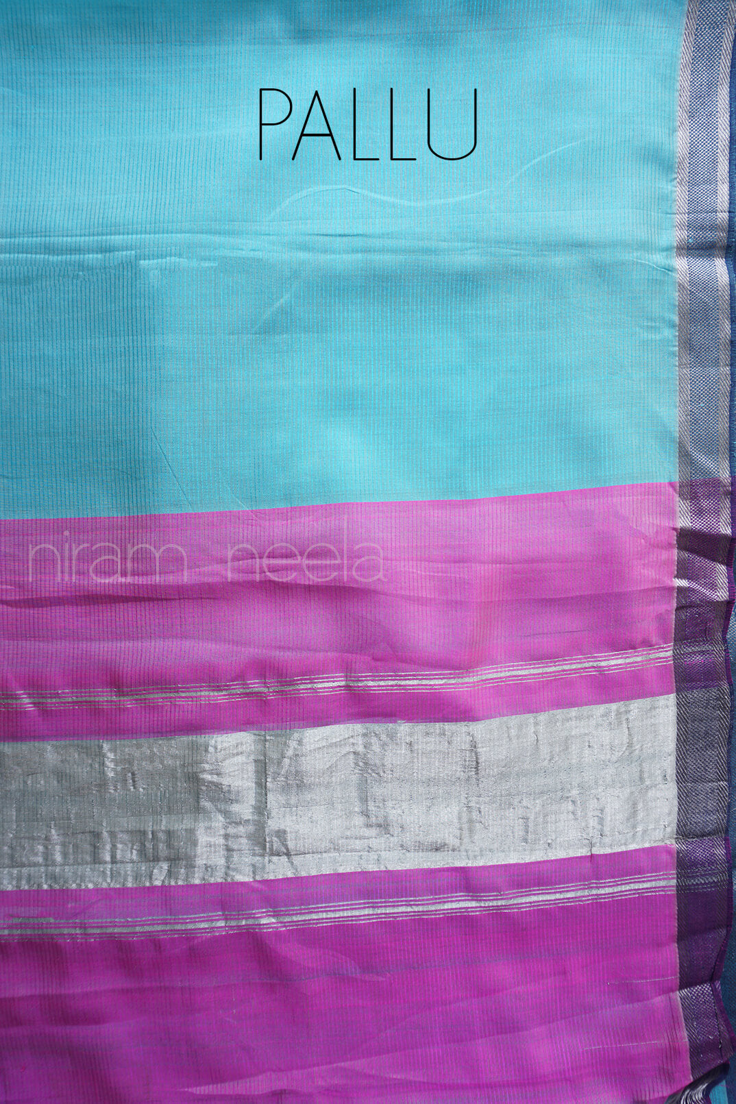 Teal blue and pink Mangalagiri silk cotton saree - Niram Neela