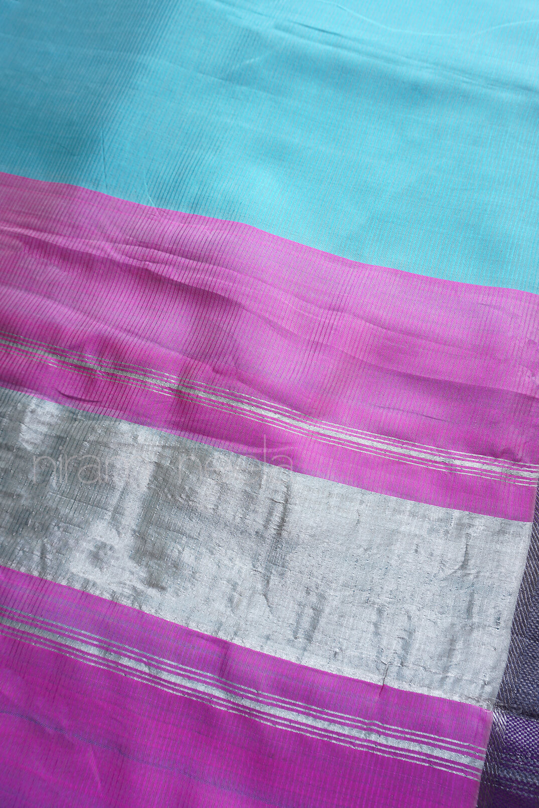 Teal blue and pink Mangalagiri silk cotton saree - Niram Neela