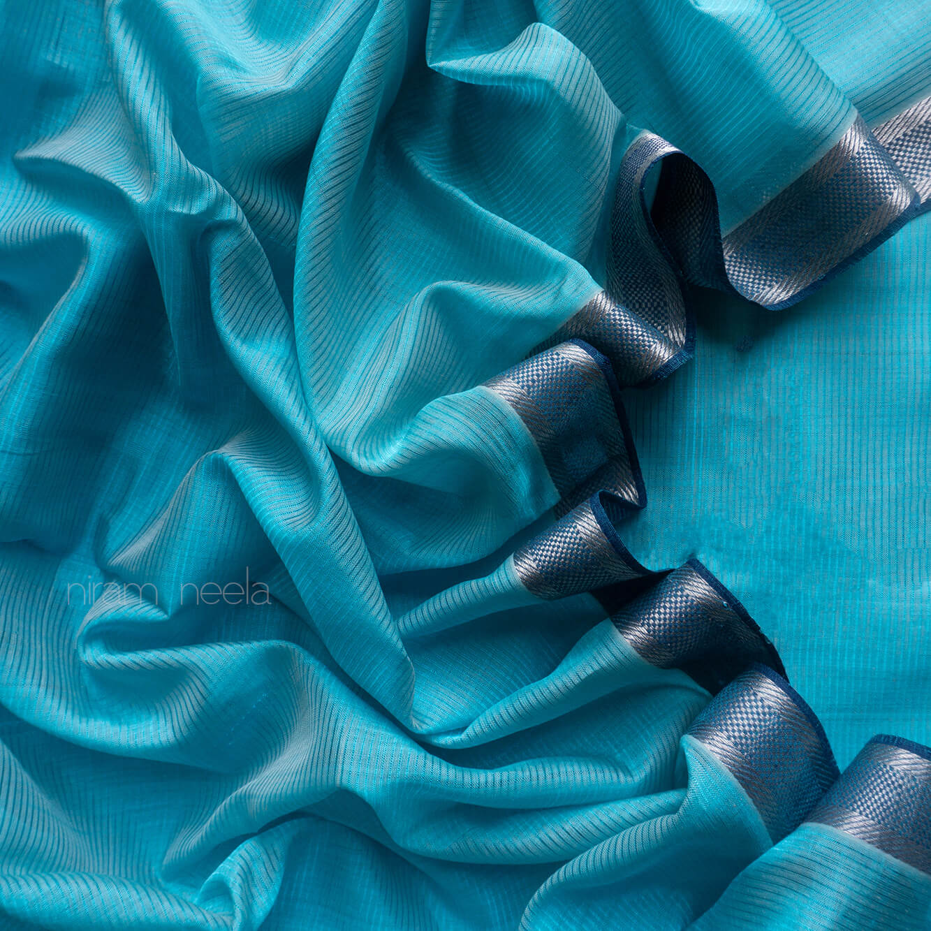 Teal blue and pink Mangalagiri silk cotton saree - Niram Neela