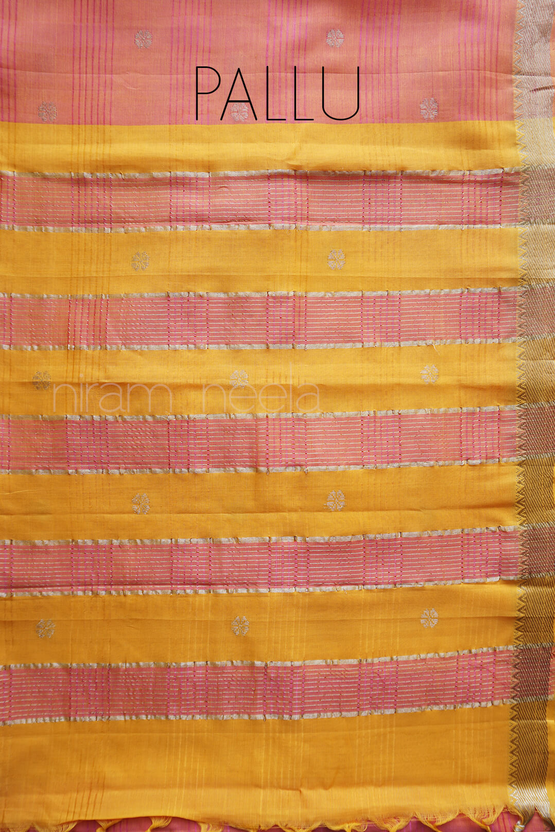 Peach and yellow Mangalagiri silk cotton saree - Niram Neela