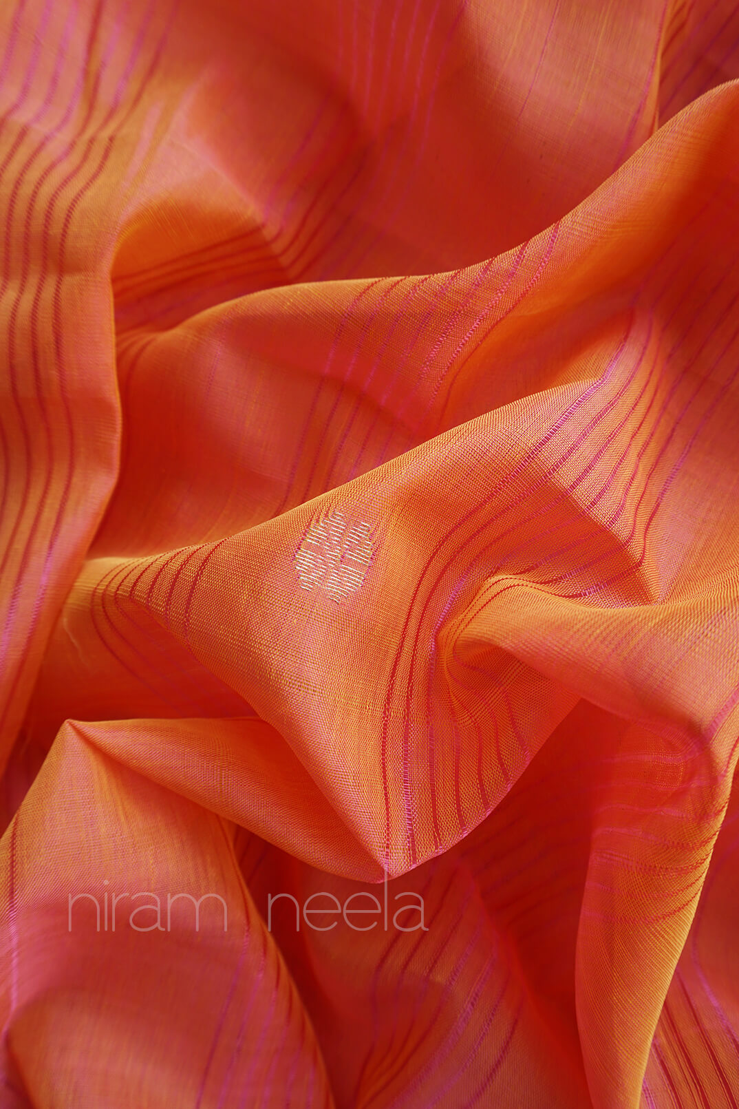 Peach and yellow Mangalagiri silk cotton saree - Niram Neela