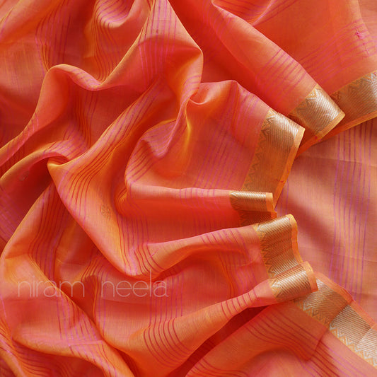 Peach and yellow Mangalagiri silk cotton saree - Niram Neela