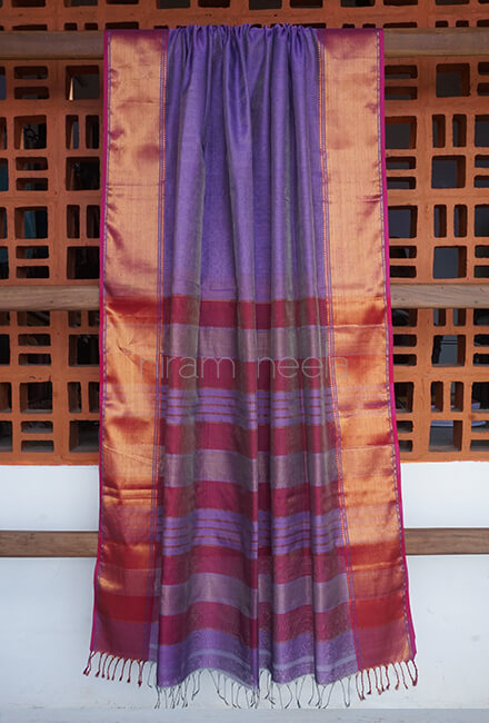 Violet and pink Maheshwari silk cotton tissue saree - Niram Neela