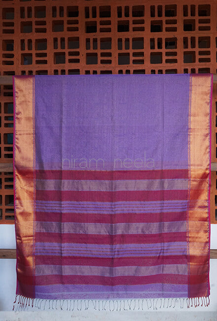 Violet and pink Maheshwari silk cotton tissue saree - Niram Neela